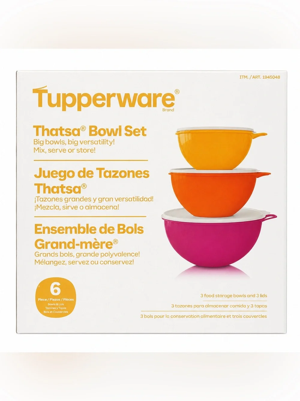 NEW Tupperware Thatsa Bowl 6 Piece Set 12.5 19 33 Cup Pink Orange Yellow
